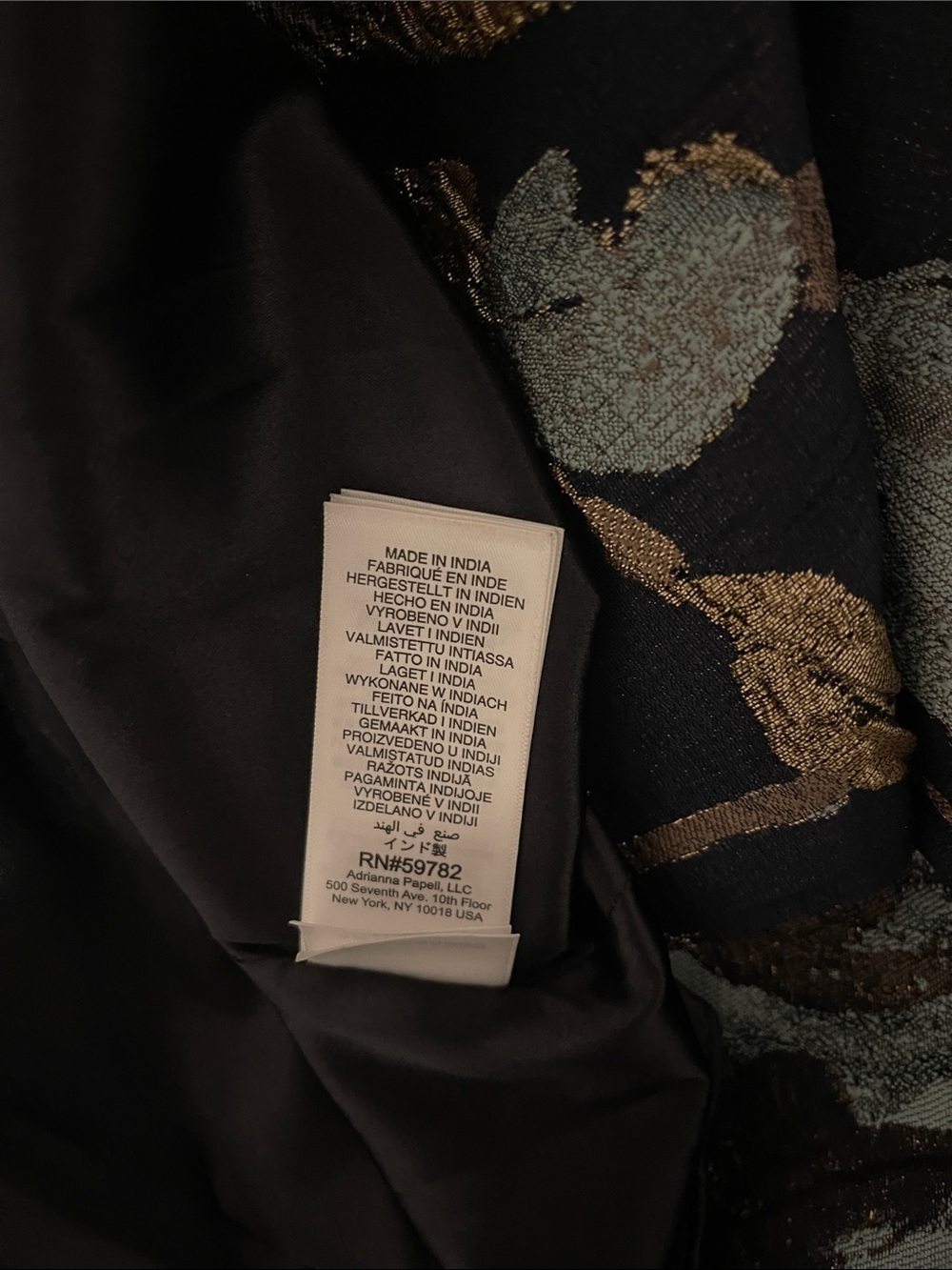 Adrianna Papell Black One-Shoulder Floral Jacquard Gown with Gold Accents - Picture 16 of 16